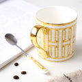 Porcelain Coffee Mugs With Spoon Mozaic Pattern